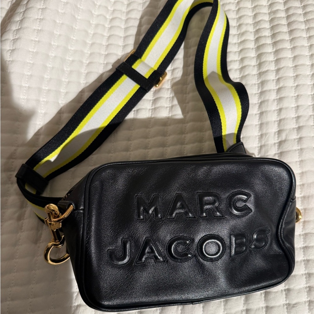 Marc Jacobs Black Belt Bag with Striped Strap